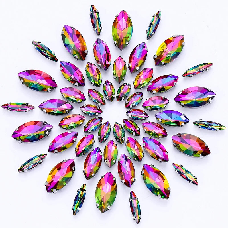 DUCrystal 50pcs/pack Mix Size Glass Crystal Sew On Rhinestones Flatback Rhinestones for Clothes Crafts Sewing Beads Decorations