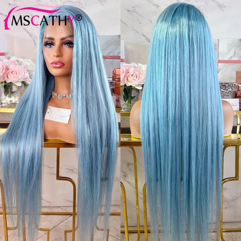 Blue Colored Lace Front Wigs For Women 13x6 Straight Light Blue Brazilian Human Hair Wigs 13x4 HD Transparent Lace Frontal Wig