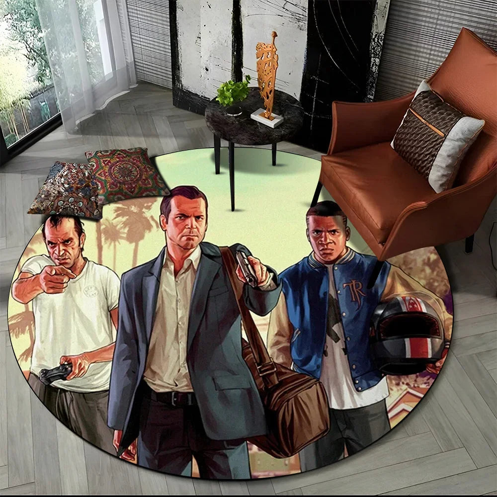 Grand Theft Auto Games GTA  Gamer Round Carpet Rug for Living Room Bedroom Child Playroom Decor,Pet Area Rug Non-slip Floor Mat