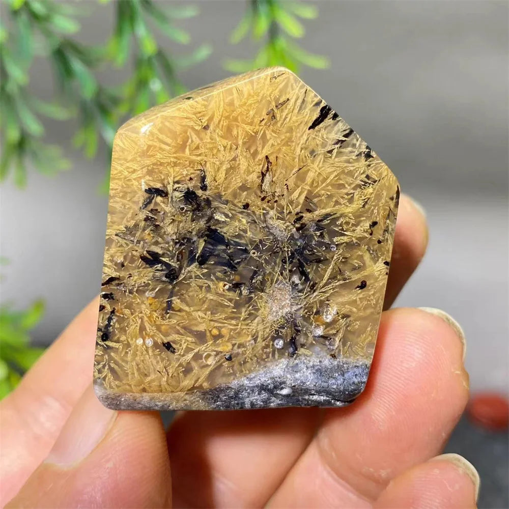 Crystal Natural Hair Agate Slab Polyhedron Quartz Minerals Home Decoration Stone Reiki High Quality Beauty Healing