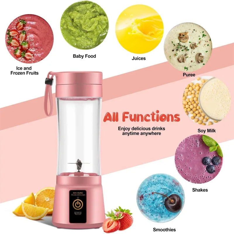 New Mini Portable Blender Bottle USB 6 Blades Fruit Fresh Juicer Smoothies Mixer Machine Crusher Food Processor for Kitchen