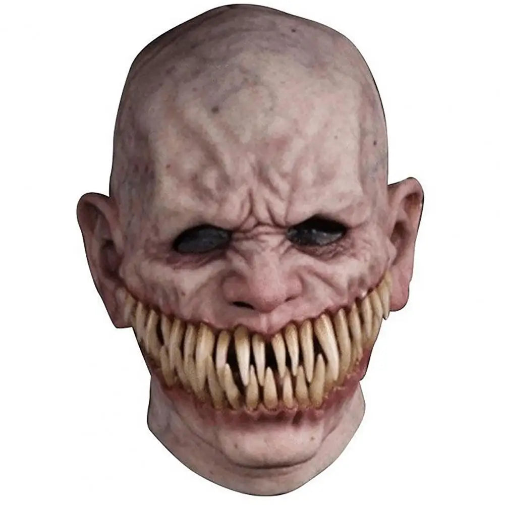 Creepy Mask Cospaly Horror Pointy Teeth Split Mouth Latex Helmet Halloween Carnival Dress Up Party Costume Props