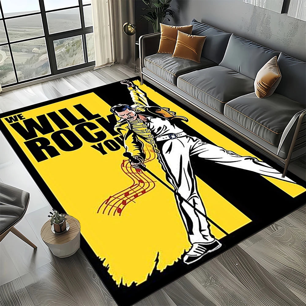 2025 Classics Queen-Rock-Band Freddie Carpet Rug for Living Room Bedroom Home Sofa Decoration,Kid Area Rug Non-slip Floor Mat