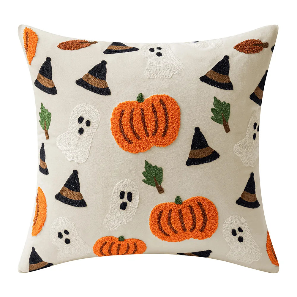 30x50/45x45cm Halloween Embroidery Pillowcase Home Holiday Decoration Sofa Pillow Cover Living Room Plush Orange Cushion Covers