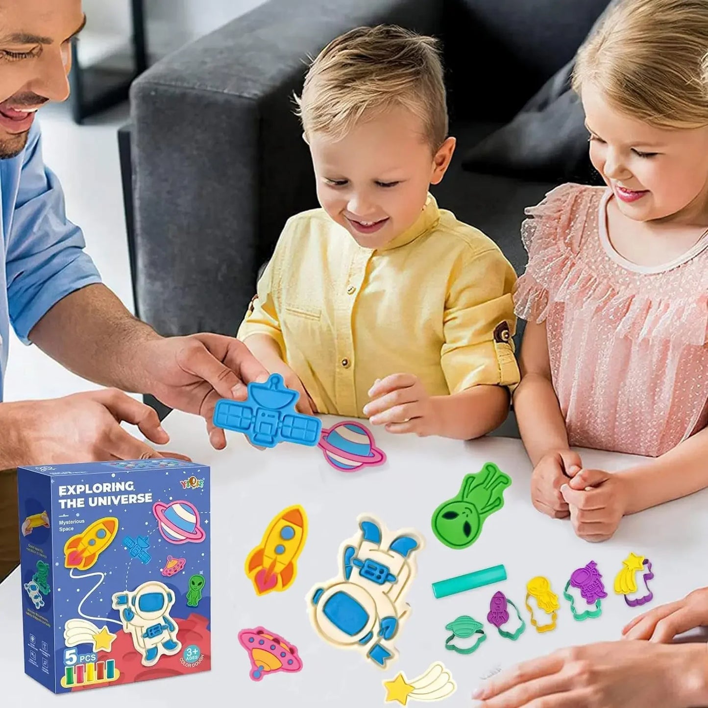 Yeahbo Playdough Sets Toys for Kids 2 3 4 5 Years, Play Dough Tools Plasticine for Children, Playdough Accessories 8 Space Mold