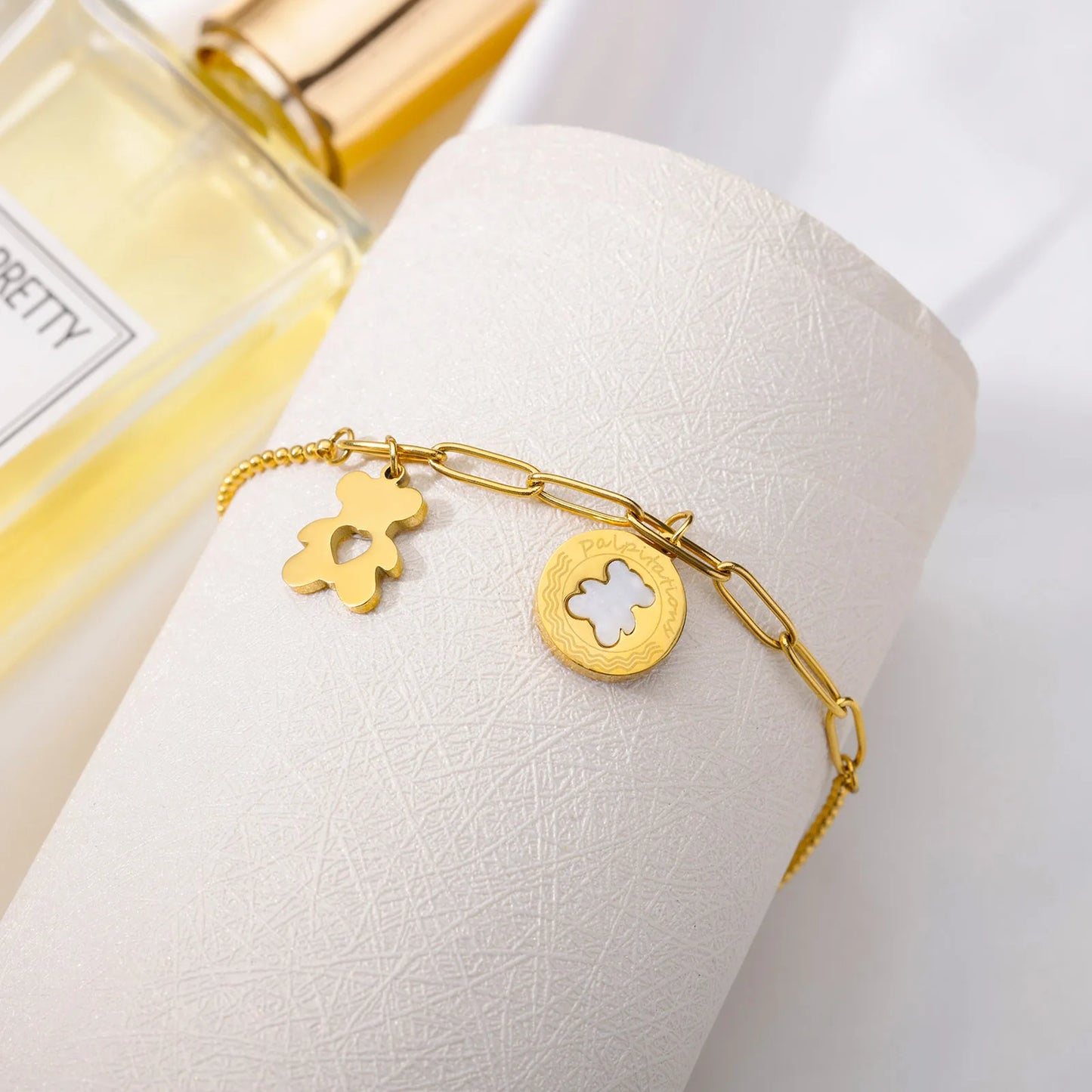 Teddy Bear Bracelet for Women Stainless Steel Italian Charm Bracelet femme Fashion Boho Summer Jewelry Gift pulseras mujer