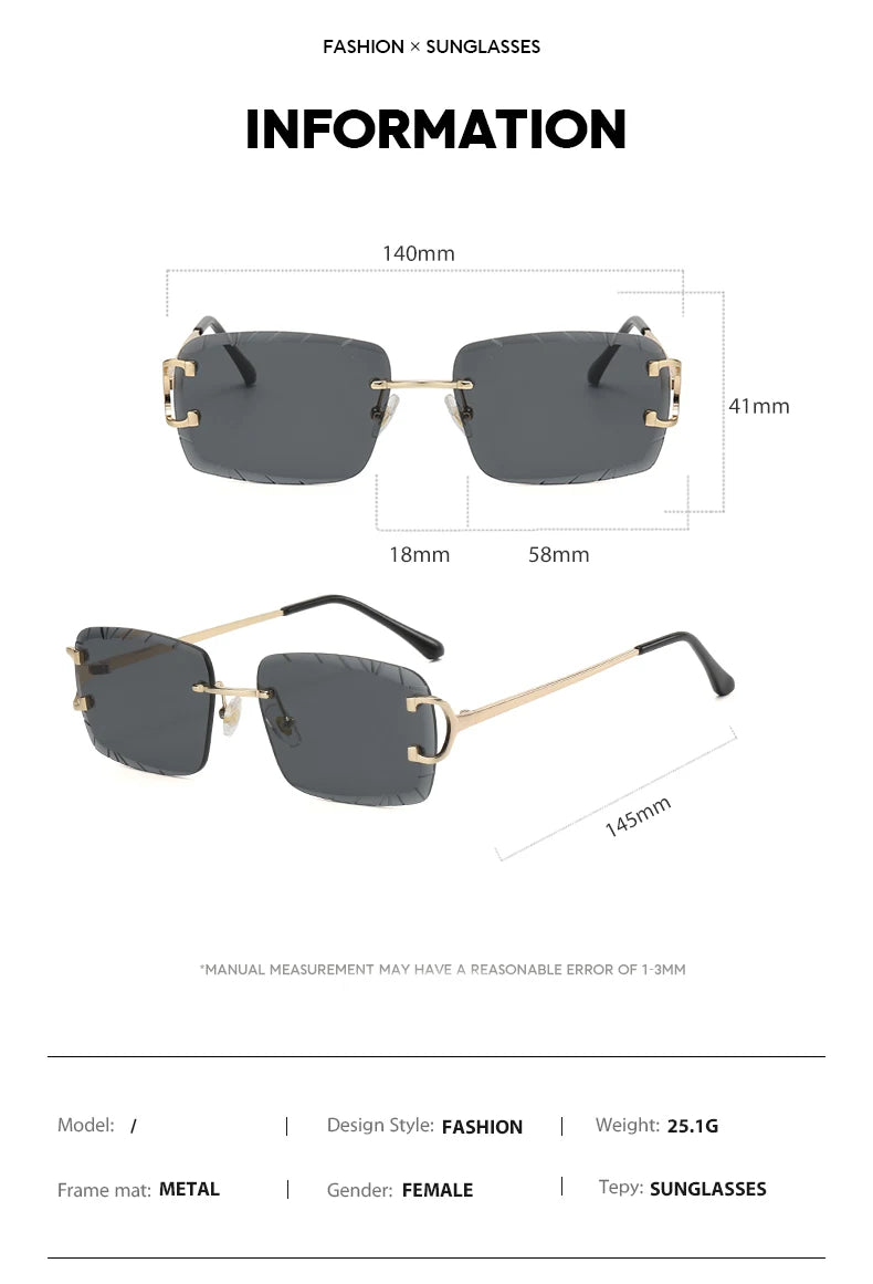 Square rimless glasses Trend metal high-grade men's and women's sunglasses street shot sunglasses