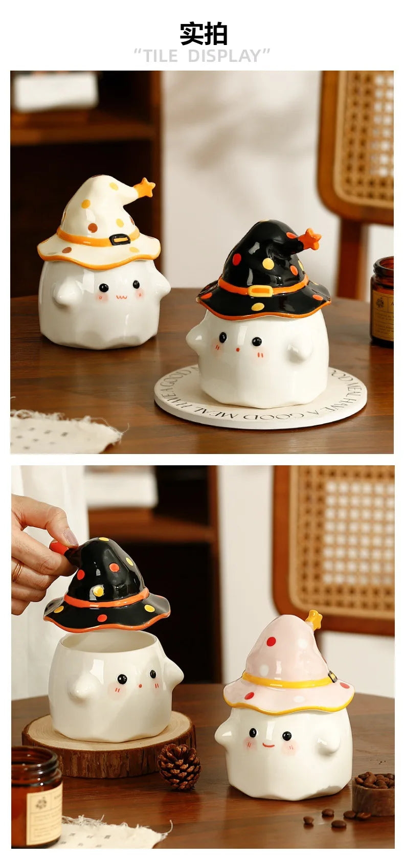 Funny Ghost Ceramic Mugs Coffee Cups with Lids Office Afternoon Tea Coffee Cup Halloween and Easter Gifts Friends