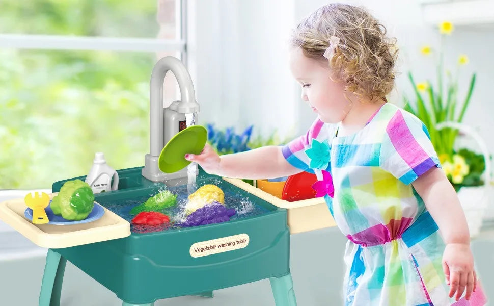 Children's Play At Home Toys Early Education Kitchen Simulation Electric Dishwashing Table Water Outlet Vegetable Washing Toys