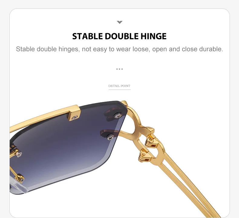 Fashion Metal Leopard Rimless Sunglasses Double Bridges Gradient Ocean Film Shades UV400