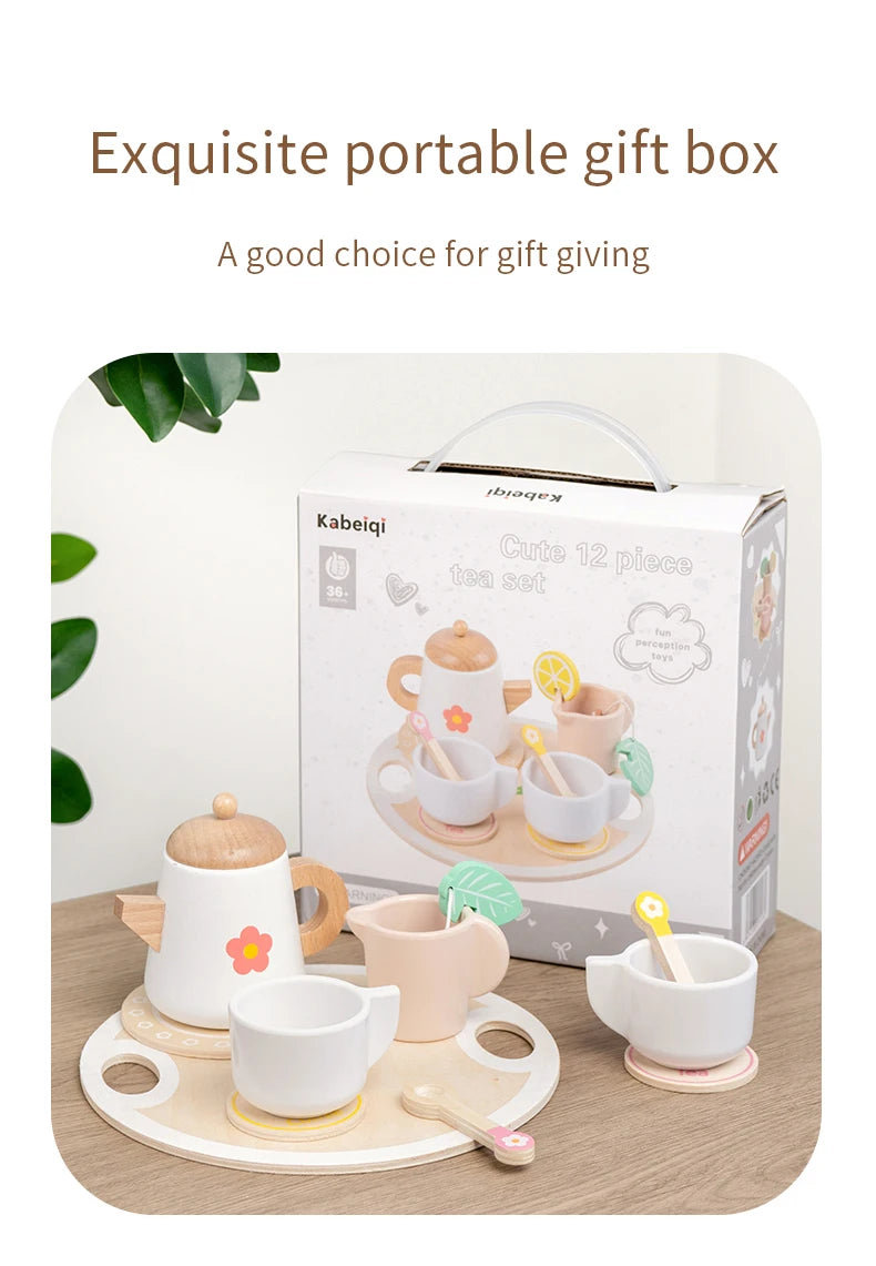 Kids Simulation Wooden Dessert Food Toys Kitchen Cookies Coffee Afternoon Tea Pretend Play Toys for Boy Girls Birthday Xmas Gift