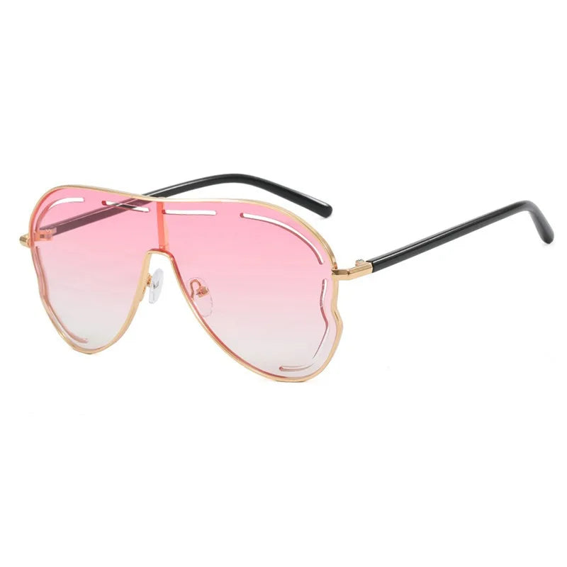 Oversized Hollow One-Piece Sunglasses Women Big Frame 2024 Luxury Brand Special-Shaped Sun Glasses For Ladies Eyewear Shades
