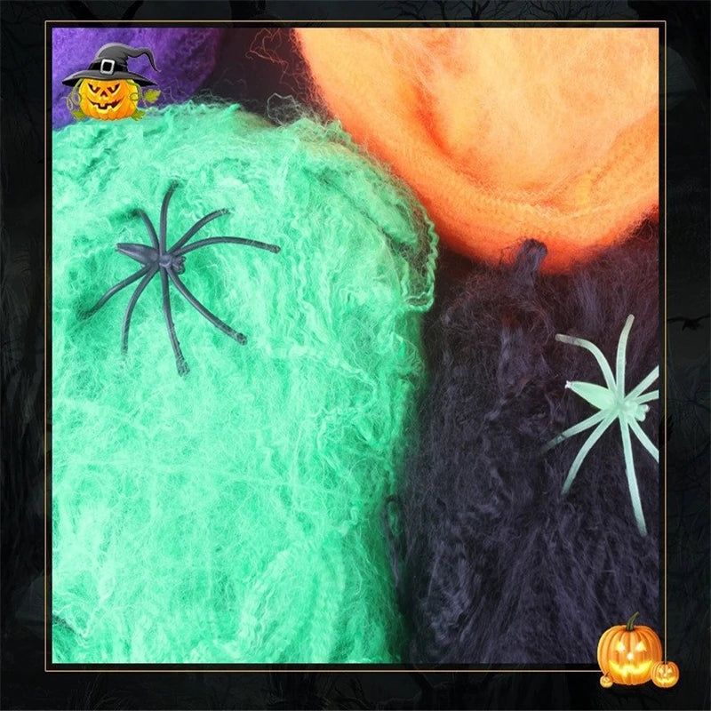 Spider Web Super Stretch Cobwebs with Fake Spiders Halloween Decorations Artificial Scary Party Scene Decor Horror House Props