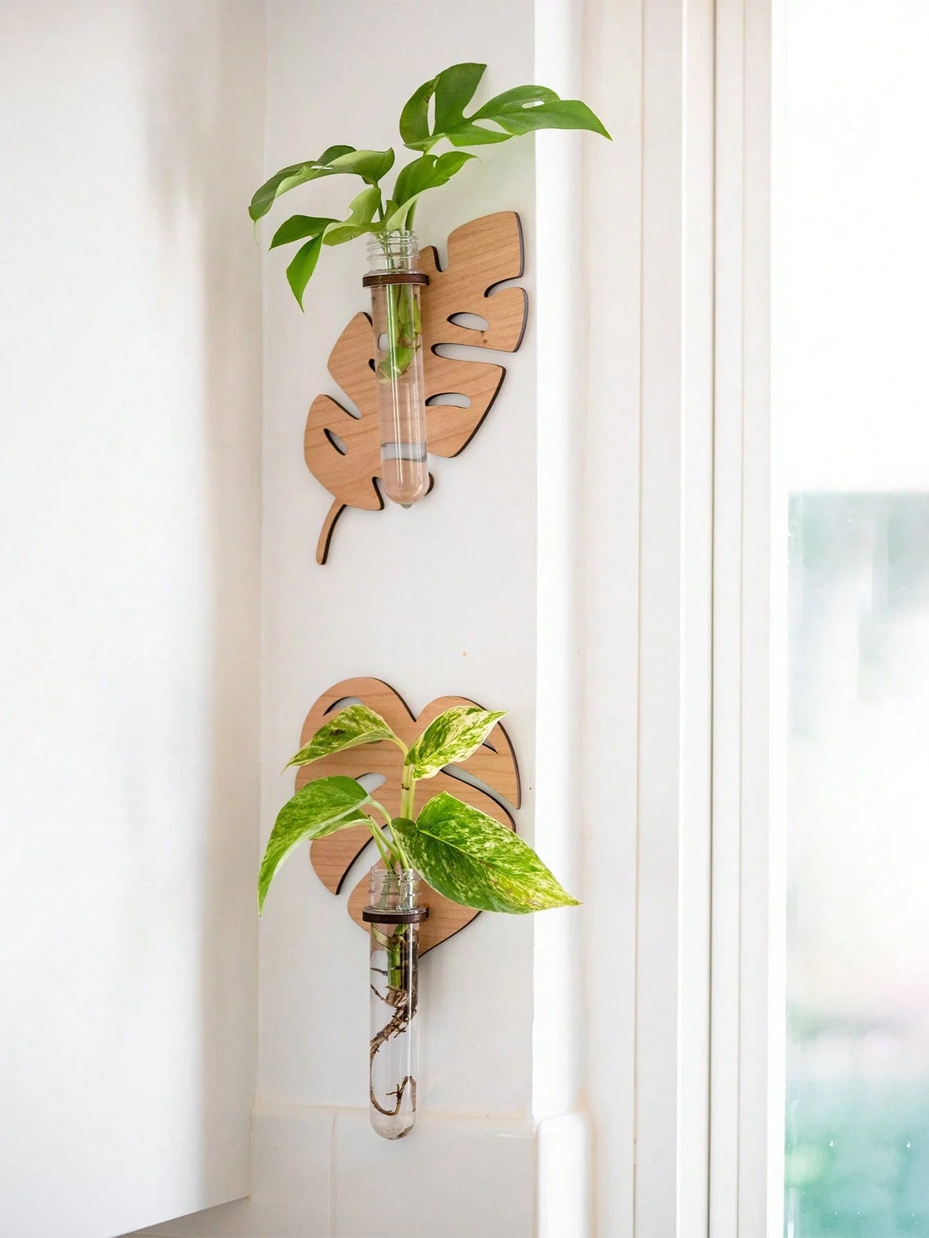 1/2 Pcs Leaf Shape Wall Planters Wooden Wall Hanging Plant Pots with