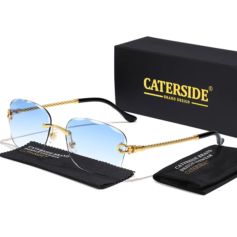CATERSIDE Retro Fashion Sunglasses Women Men Brand Designer Rimless Gradient Sun Glasses Shades Cutting Lens Ladies Eyeglasses