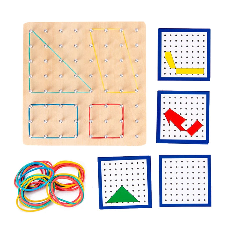 Children Math Wooden Toys Set Geometric Shape Rubber Band Nailboard Game Montessori Educational Creative Toy Fine Christmas gift