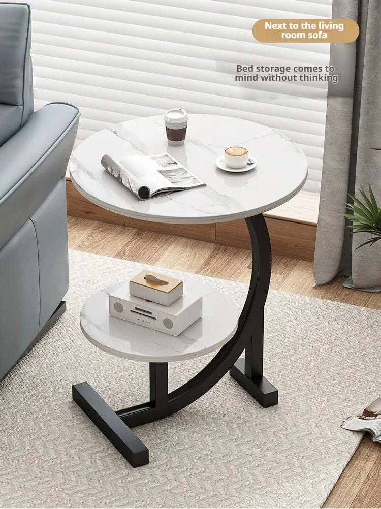 Household Mini Coffee Table Light Luxury Movable 2layer Sofa Side Table Bedside Storage Shelf Balcony Coffee Table Shelves