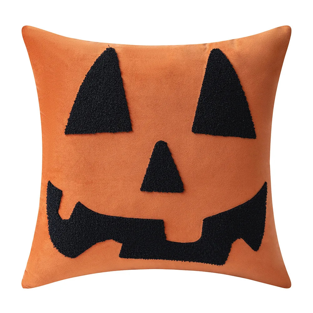 30x50/45x45cm Halloween Embroidery Pillowcase Home Holiday Decoration Sofa Pillow Cover Living Room Plush Orange Cushion Covers