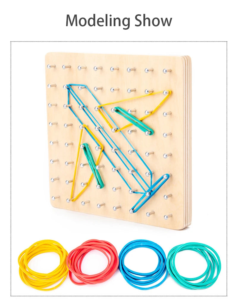 Children Math Wooden Toys Set Geometric Shape Rubber Band Nailboard Game Montessori Educational Creative Toy Fine Christmas gift