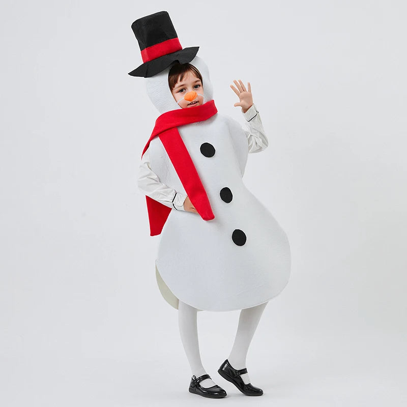 Snowman Costume Set with Sleeveless Jumpsuit Faux Nose and Scarf - 3 Piece Christmas Halloween Outfit for Kids