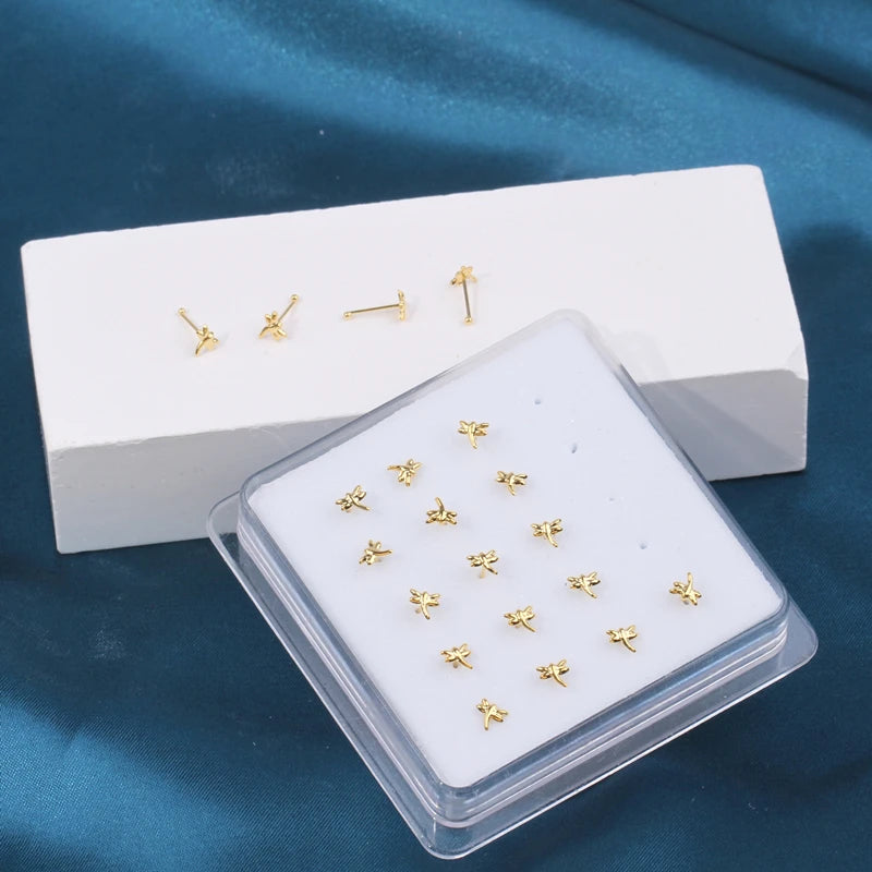 Karnoz 20Pcs/Pack Nose Stud Dragonfly Design Women Girls Nose Piercing Jewelry Piercing Nostril Piercing Jewelry Body Piercing