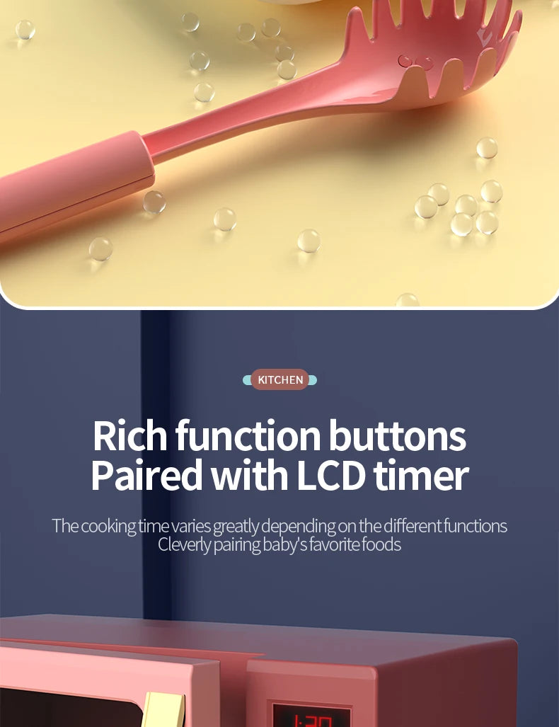 Toy Microwave Oven Playset with Light and Sound, Toy kitchen Appliances for Kids, Play kitchen accessories and Toy Food for Kids