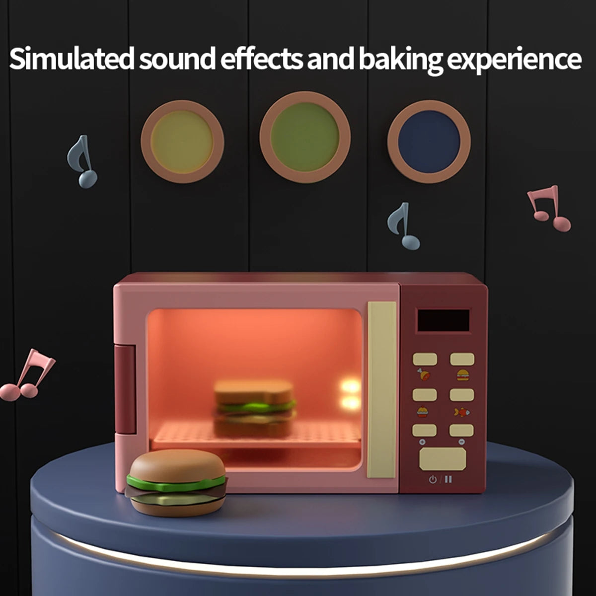 Toy Microwave Oven Playset with Light and Sound, Toy kitchen Appliances for Kids, Play kitchen accessories and Toy Food for Kids