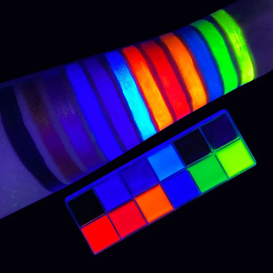 12 Cores UV Glow Paint Fluorescent Neon Oil Face Body Cosmetic Palette for Halloween Party Paint Fancy Dress Kid Cosplay Makeup