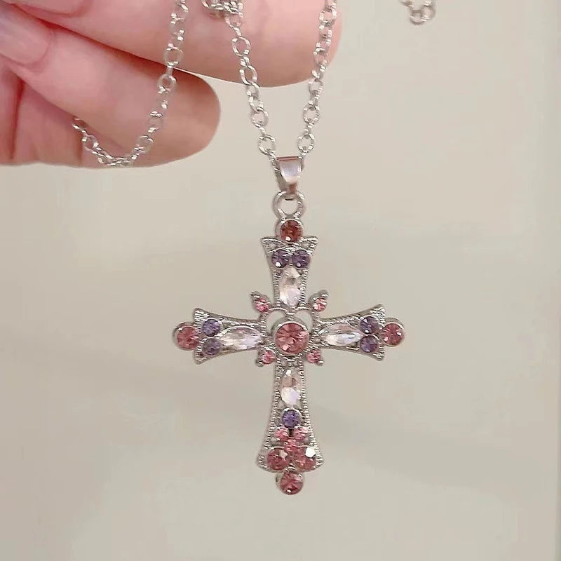 Hiphop Punk Long Chain Cross Necklace for Women Men Punk Double Layer Splicing Chain Necklace Charm Trend Neck Jewelry Halloween