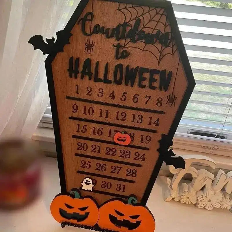 Halloween Home Calendar with Terrifying Ghost Designs Wooden Countdown To Christmas Decor for Indoor Home Party Horror Decor