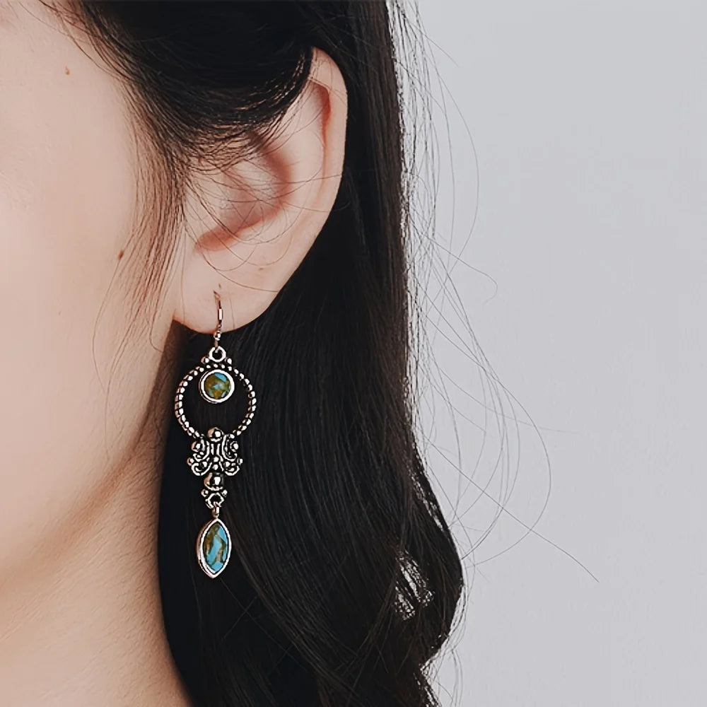 Halloween new black inlaid artificial turquoise earrings alloy earrings couple holiday gift jewelry