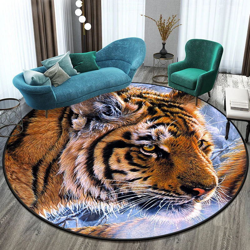 Tiger Round Rug Floor Mats Living Room Rugs Kids  Decor Gifts Restroom     Prayer  Area