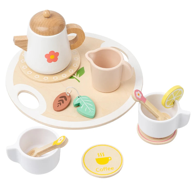Kids Simulation Wooden Dessert Food Toys Kitchen Cookies Coffee Afternoon Tea Pretend Play Toys for Boy Girls Birthday Xmas Gift