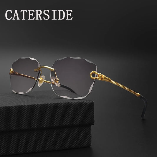 CATERSIDE Retro Fashion Sunglasses Women Men Brand Designer Rimless Gradient Sun Glasses Shades Cutting Lens Ladies Eyeglasses
