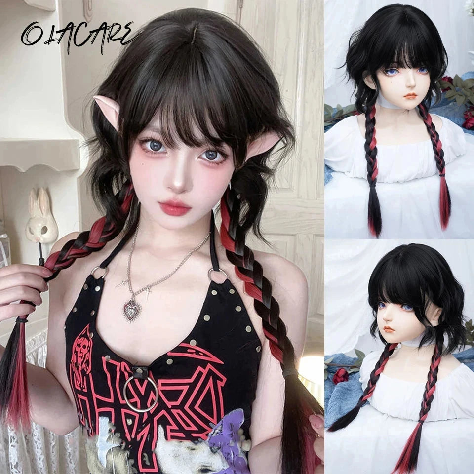 Synthetic Short Lolita Cosplay Christmas Halloween Bob Brown Blonde LM Wig With Long Curly Ponytail Natural Fake Hair for Women