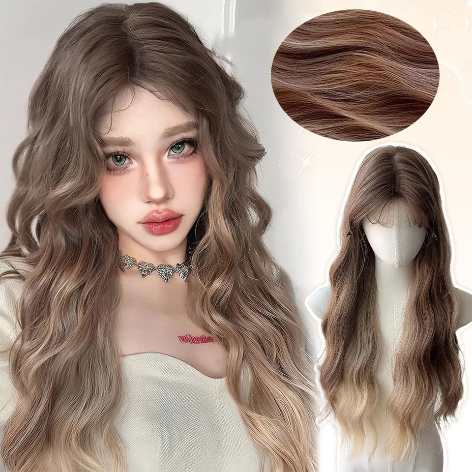 Synthetic Short Lolita Cosplay Christmas Halloween Bob Brown Blonde LM Wig With Long Curly Ponytail Natural Fake Hair for Women