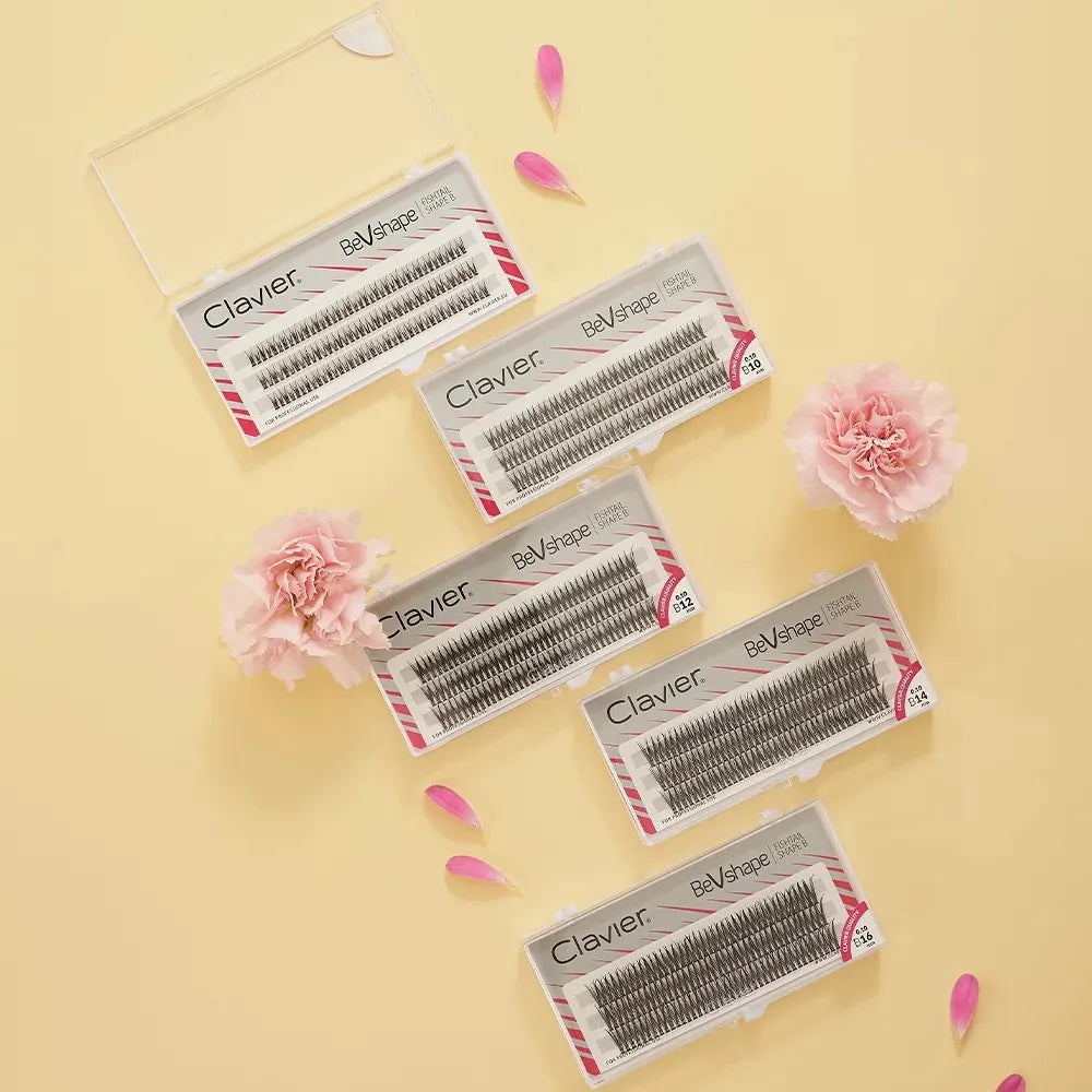 Clavier Natural Cluster Eyelash BeVshape Fishtail Shape B Curling Lash 10D Silk Soft Eyelashes Professional Makeup Tools