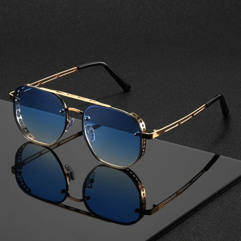 Classic and fashionable double-beam metal sunglasses, high-end, simple and versatile sunglasses
