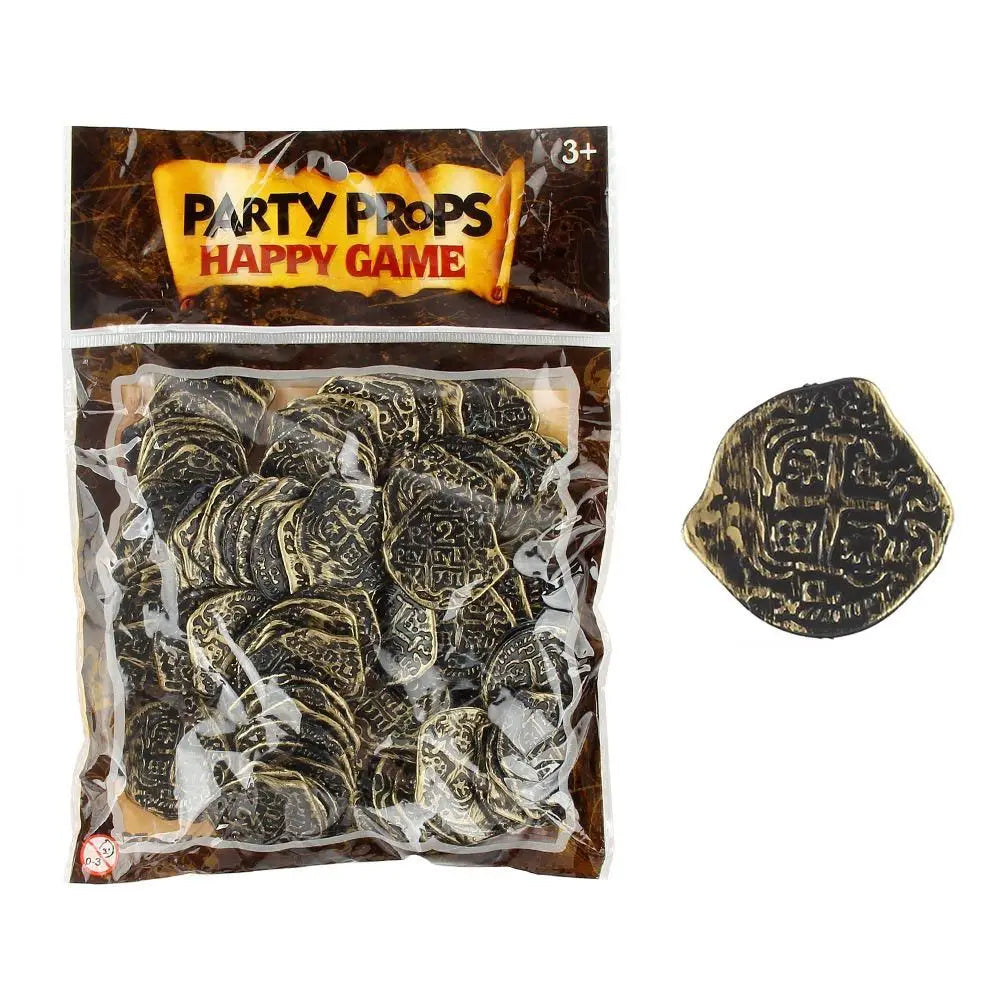 100PCS Gold Silver Halloween Pirate Treasure Coins Festival Ornament 3.7*3.5cm Toy Coins Party Supplies Photo Props