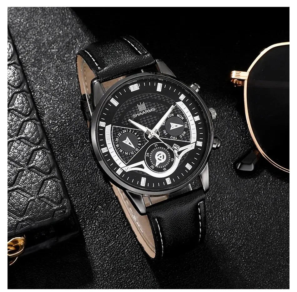 3PCS Set Men Watch Minimalist Men's Fashion Ultra Thin Watches Simple Men Business Leather Quartz Wristwatch Relogio Masculino
