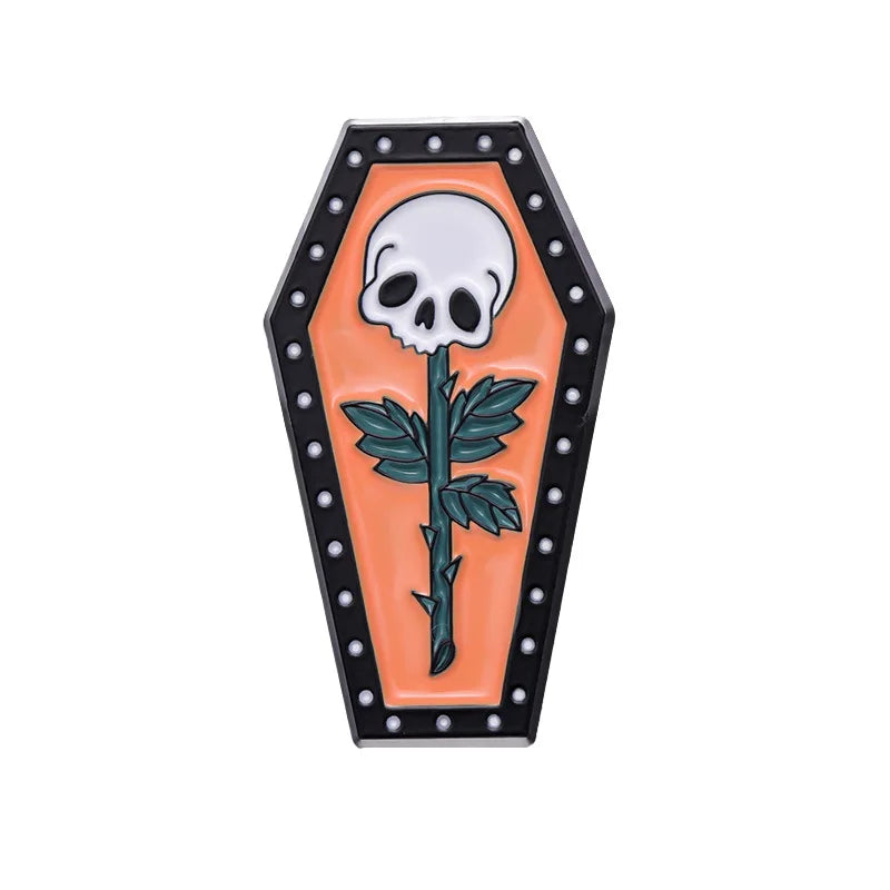 Halloween Horror Skull Enamel Pin Gothic Punk Grave Coffin Tomb Vampire Skeleton Brooches Lapel Badge Jewelry Gifts For Friends
