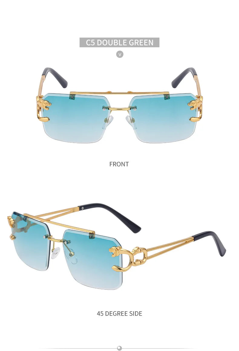 Fashion Metal Leopard Rimless Sunglasses Double Bridges Gradient Ocean Film Shades UV400