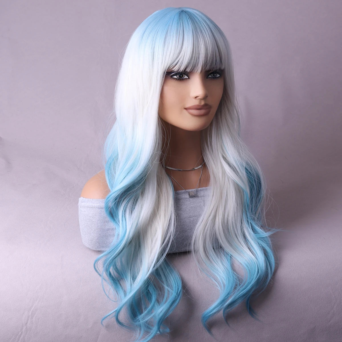 Peach shade shade wig Ladies dark red white shade shade wig with bangs Heat resistant synthetic wig Halloween cosplay party wig