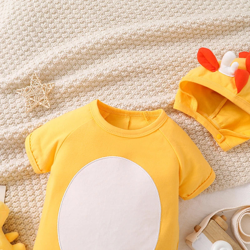 Adorable Toddler Dino Outfit Short Sleeve Round Neck Jumpsuit with Matching Hat Set Baby Clothing for Halloween