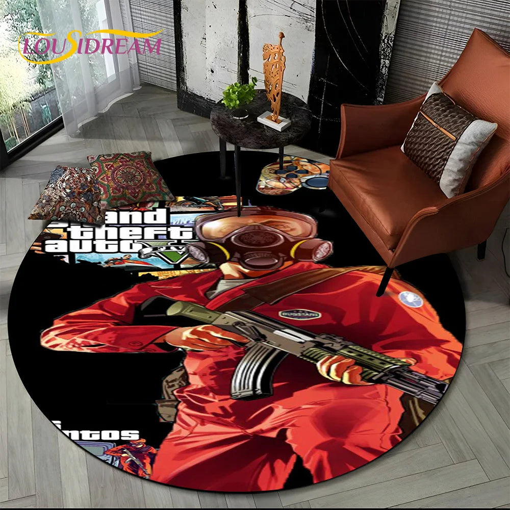 Grand Theft Auto Games GTA  Gamer Round Carpet Rug for Living Room Bedroom Child Playroom Decor,Pet Area Rug Non-slip Floor Mat