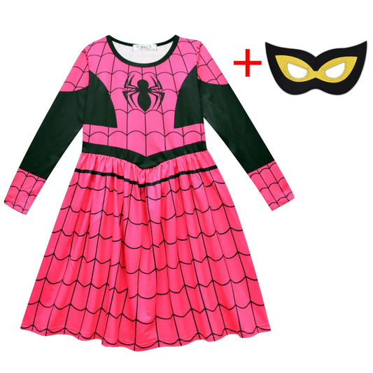 Girls Casual Dresses Spider Cartoon Animals Print Girls Dress for Halloween Heroine Cosplay Party Costume