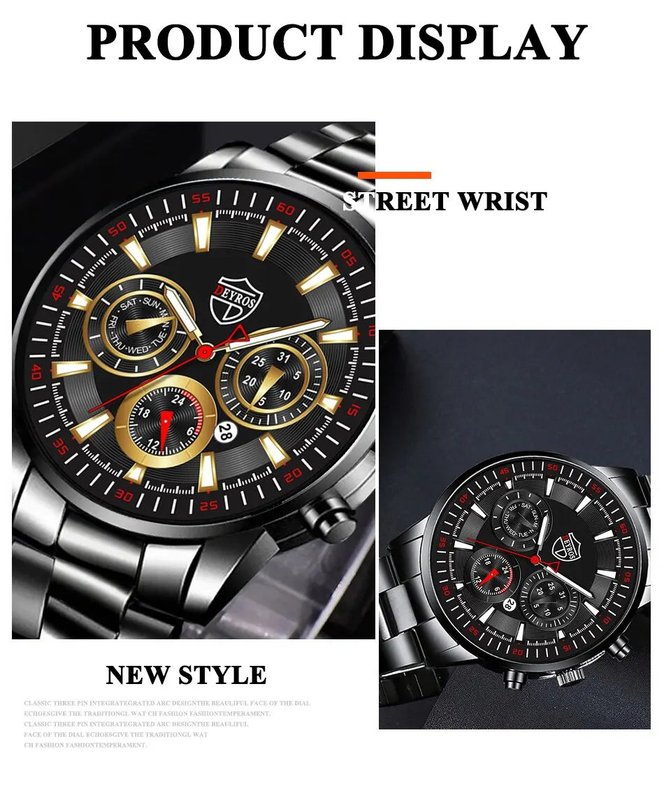 Fashion Men's Watches Business Stainless Steel Quartz Wrist Watch Male Casual Date Luminous Leather Bracelet Clock