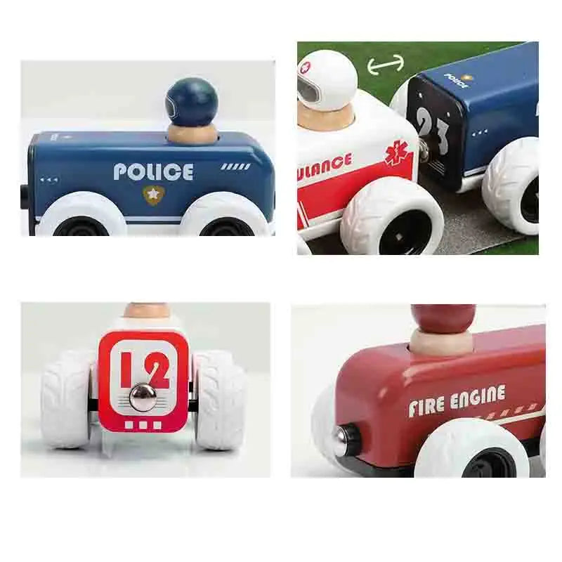 Wooden Fire Engines, Police Cars And Ambulances; Retractable Baby Strollers; Wooden Toys For Children'S Education; Birthday Gift