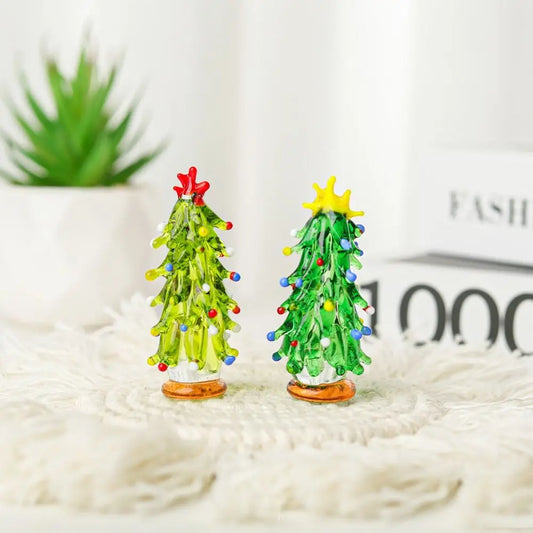 Glass Crystals Christmas Tree Figurine Statue Mini Christmas Tree Miniature Table Ornaments Handmade Crystals Ornaments