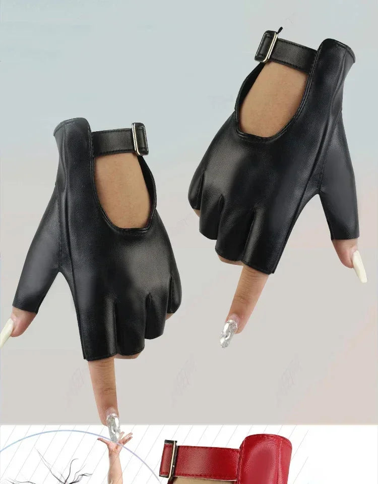 Women Halloween PU Leather Waterproof  Fingerless Gloves Female Half Finger Driving Cycling New Fashion Punk Gloves Dance Gloves